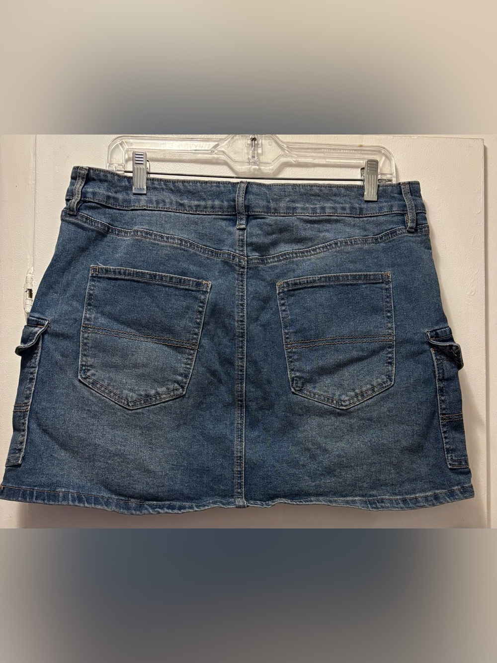 Denim Mini Skirt with Cargo Pockets - Blue, XL - Picture 2 of 5